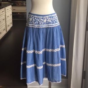Blue Cotton Midi Skirt